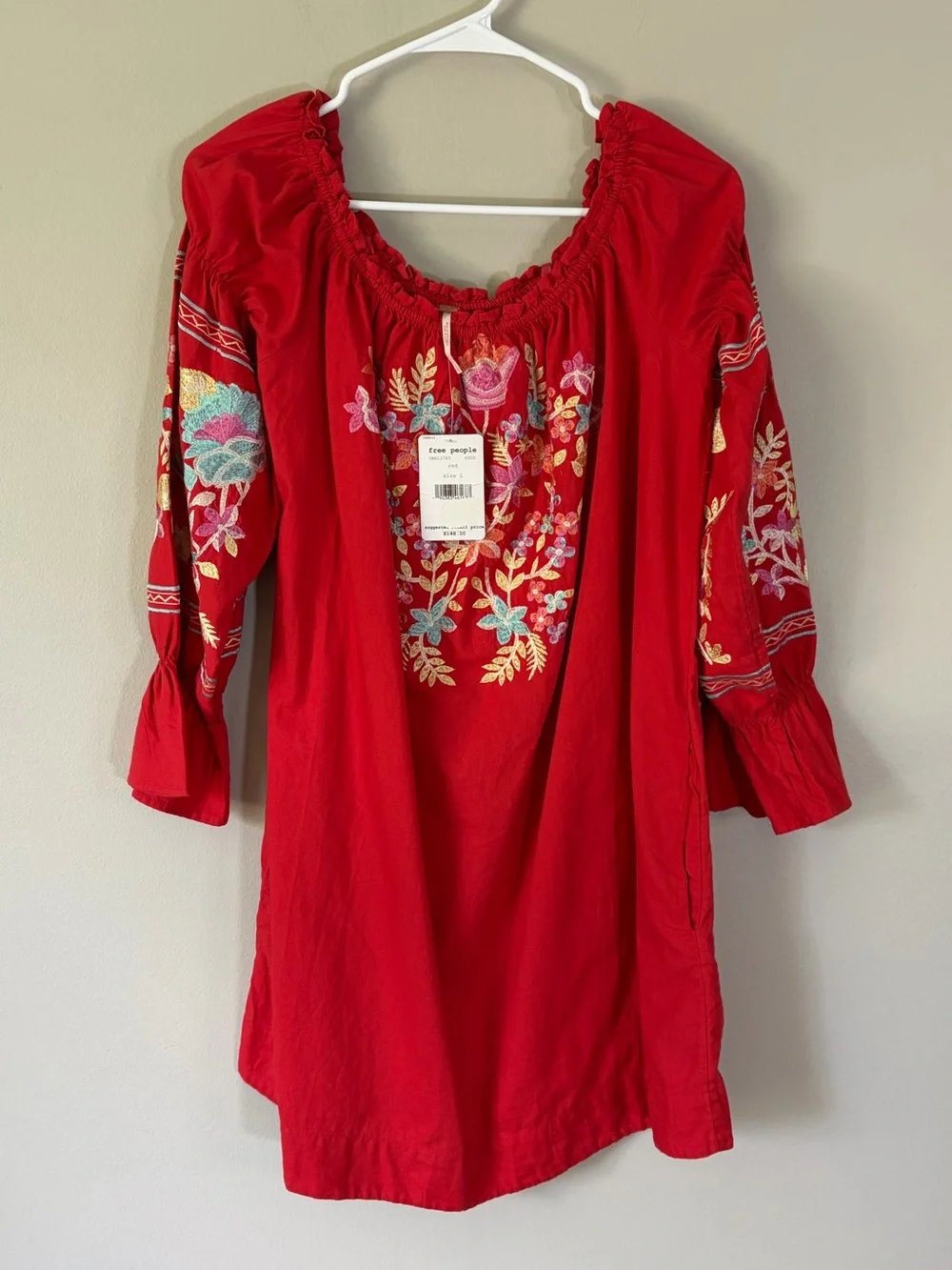 NWT Free People Fleur Du Jour Embroidered Mini Dress Large